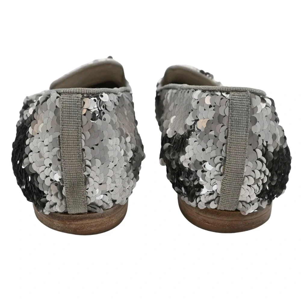 CHANEL Silver Sequin Loafers Estimated Size 7